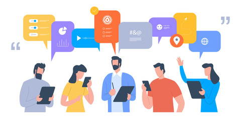 Poster - businessmen discuss social network, news, social networks