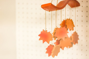 Wall Mural - Autumn maple leaves bunch wooden