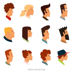 Collection of coloured flat avatars with different human heads. Vector icons set. Logo templates.