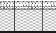 Fence Wire Mesh Barbed Wire, Seamless Vector Silhouette