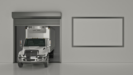 Wall Mural - Garage with Opened Roller Door. 3D Rendering