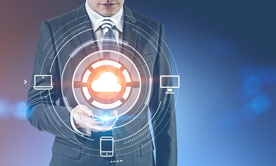 Poster - Unrecognizable businessman with cloud computer hud
