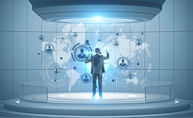 Poster - Future businessman working global network hologram