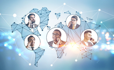 Poster - Businessmen on phone over world map