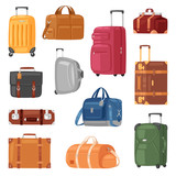 Fototapeta Koty - Travel bag vector luggage suitcase for journey vacation tourism illustration set of trip baggage and tour adventure case or handbag for tourist isolated on white background
