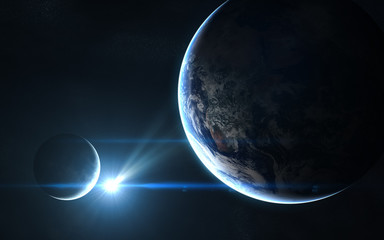 Wall Mural - earth and moon in blue sunlight. abstract science fiction. elements of the image are furnished by na