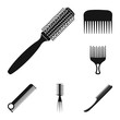 © Svitlana - Vector illustration of brush and hair symbol. Set of brush and hairbrush stock symbol for web.