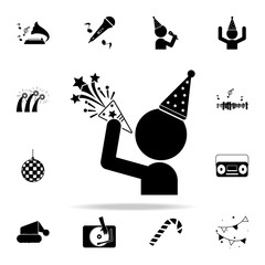 Poster - a man with a cracker icon. Party icons universal set for web and mobile