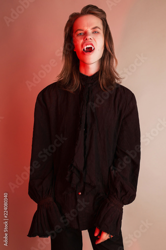 Gothic Halloween Clothes Young Terrible Demon With Hairstyle