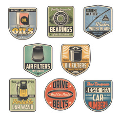 Car repair service vector retro icons