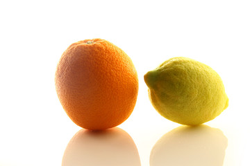 Orange and Lemon fruit on white background