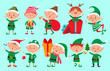 Christmas elf character. Santa Claus helpers cartoon, cute dwarf elves fun characters vector isolated