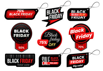 Poster - Black friday tag. Market sale tags, shopping sales sign label and marketing labels vector design set