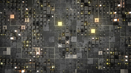 Wall Mural - Glowing yellow cubes on plane 3D render