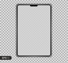 New Realistic Tablet PC Computer With Isolated On Transparent Background. Can Use For Template, Project, Presentation Or Banner. Pad. Electronic Gadget, Device Set Mock Up. Vector Illustration.