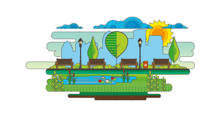 Wall Mural - Public park. Vector Flat illustration.