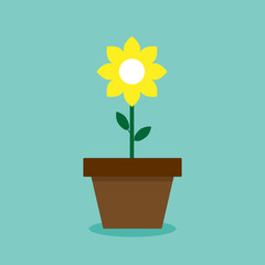 Wall Mural - Flower in a pot in a flat style. Icon of a flower. Yellow flower. Growth