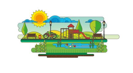 Wall Mural - Public park. Vector Flat illustration.