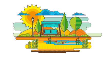 Wall Mural - Public park. Vector Flat illustration.