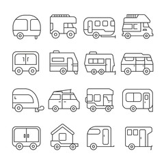 Canvas Print - camping car and recreational vehicle icons outline on white background