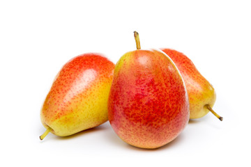 ripe red yellow pear fruits isolated on white background