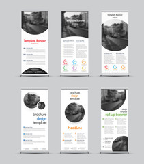 Poster - Vector templates of white roll-up banners with round and semicircular design elements for the photo.