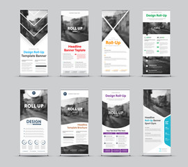 Poster - Set of vector templates of white roll-up banners with place for photo.