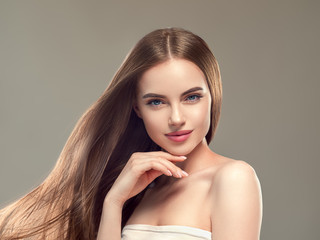 Long smooth hair woman brunette with healthy hairstyle