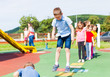 Entertaining physical education lesson in the summer outdoors