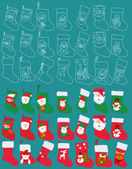 Wall Mural - vector, isolated, set of New Year faces of Santa Claus and snowman