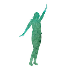 Wall Mural - green, watercolor silhouette girl is happy