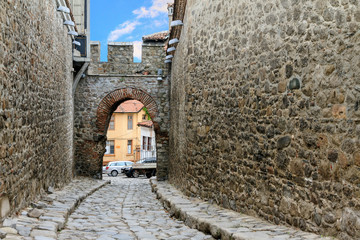 Beautiful cityscape of Plovdiv, Bulgaria, in the medieval part of the city called Old Town