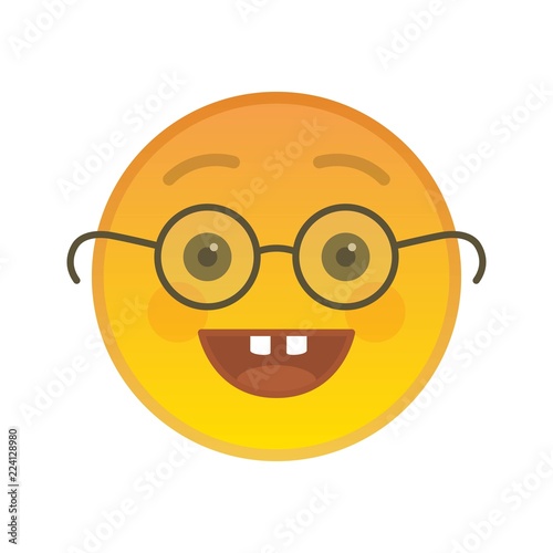 Nerd emoticon with glasses isolated on white background. Wiseacre ...