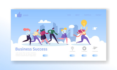 Wall Mural - Business Success Landing Page Template. Website Layout with Flat People Characters Running to Finish. Leadership Concept. Easy to Edit and Customize Mobile Web Site. Vector illustration