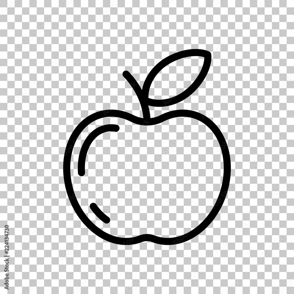 Simple apple icon. Outline silhouette. On transparent background