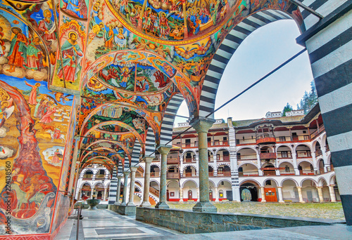 Cuadros en Lienzo Beautiful view of the vibrant decoration of the Orthodox Rila Monastery, a famou