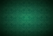 Green Vintage Background , Royal With Classic Baroque Pattern, Rococo With Darkened Edges Background(card, Invitation, Banner). Horizontal Format