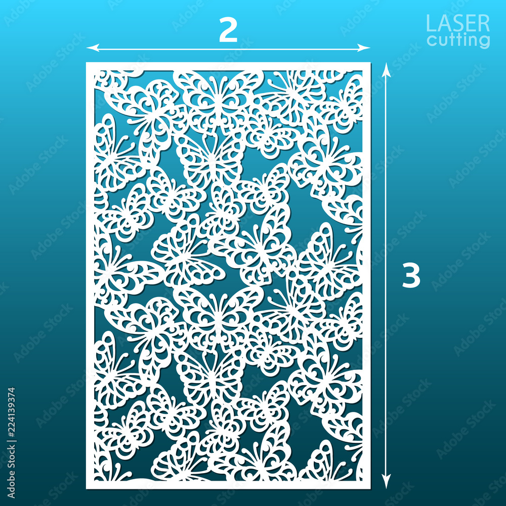 Laser cut ornamental panel template with butterfly pattern. May be use for  die cutting. Lazer cut card. Template for wedding invitation. Cabinet  fretwork screen. Lasercut metal panel. Wood carving. Stock Vector |, image size:1000x1000