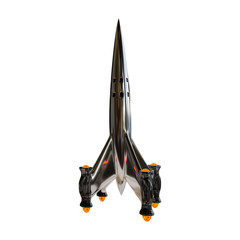 Wall Mural - spaceship, beautiful and shiny rocket flying into outer space (3d render isolated on white backgroun