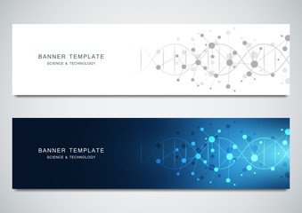 Wall Mural - vector banners design for medicine, science and technology. molecular structure background and dna h
