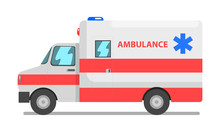 Emergency Car, Red And White Ambulance Medical Service Vehicle Vector Illustration On A White Background