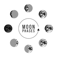 Wall Mural - Moon phases icons - whole cycle from new moon to full moon