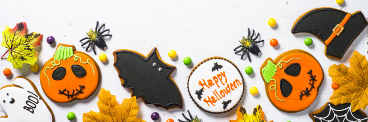 Wall Mural - Halloween food background. Long format.