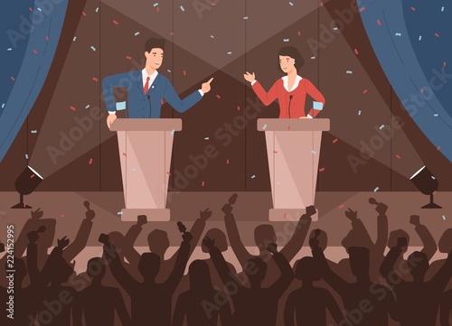 Fotomural Male and female politicians taking part in political debates in front of audience