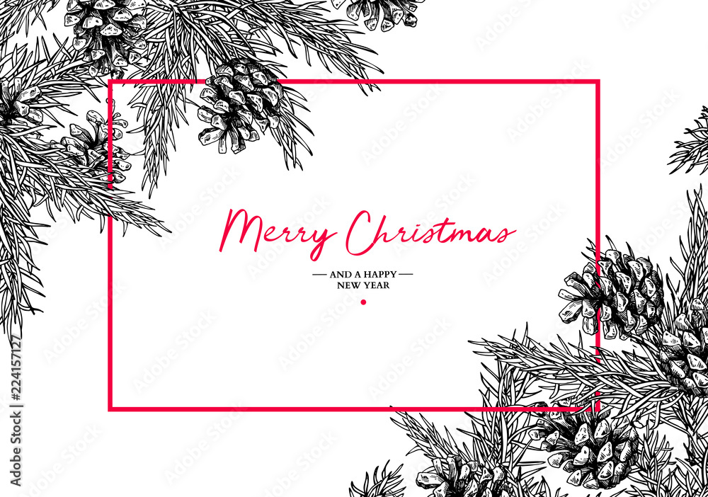Christmas holiday greeting card with fir tree and pine cone. Vec Stock ...