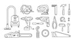 set of repair building tools icons outline