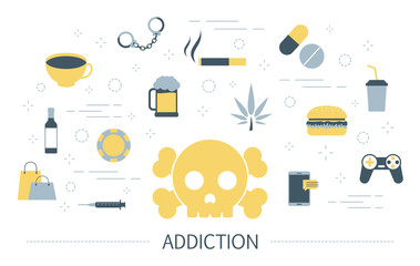 addiction concept. social, computer and drug addiction