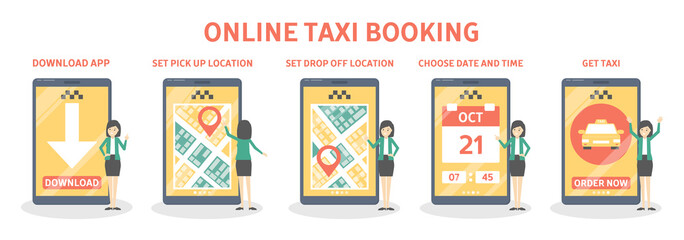 Wall Mural - Taxi booking online step by step guide.