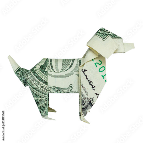 Money Origami Right Side Dog In Profile Folded With Real One