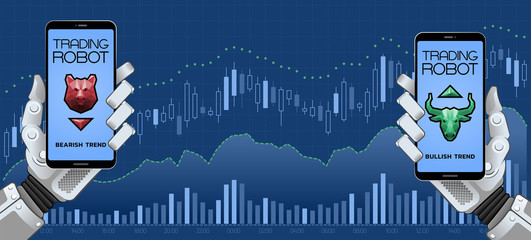 Aufkleber - Trading Robots Of Automated Trading System. Illustration on the subject of 'Financial Technologies / Stock Exchange / Foreign Exchange'.